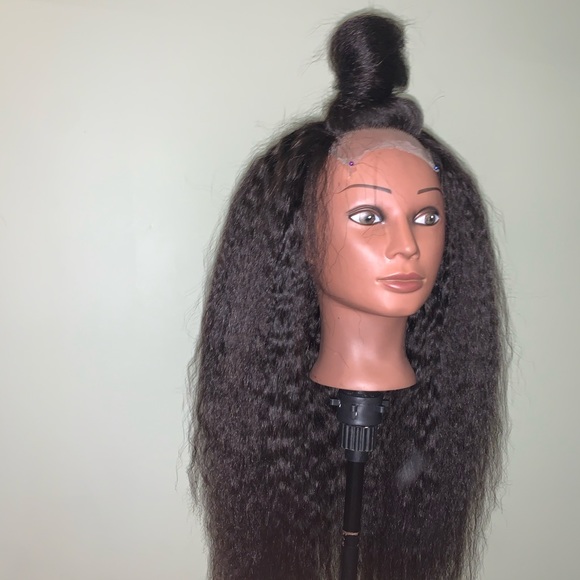 22 inch free part kinky straight closure wig